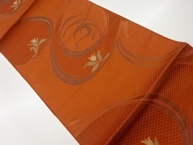 JAPANESE NAGOYA OBI / CHIKUZEN HAKATA / WOVEN FLORAL PLANTS